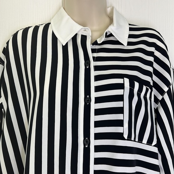 Karl Lagerfeld - Paris Stripes Hi Low Oversized Button Down Blouse Size Small - Picture 4 of 13